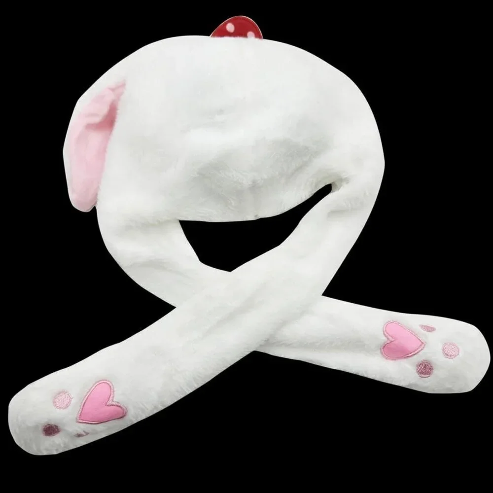 Kids White Bunny Hats Funny Plush Ears Moving Jumping Rabbit Hats for Christmas